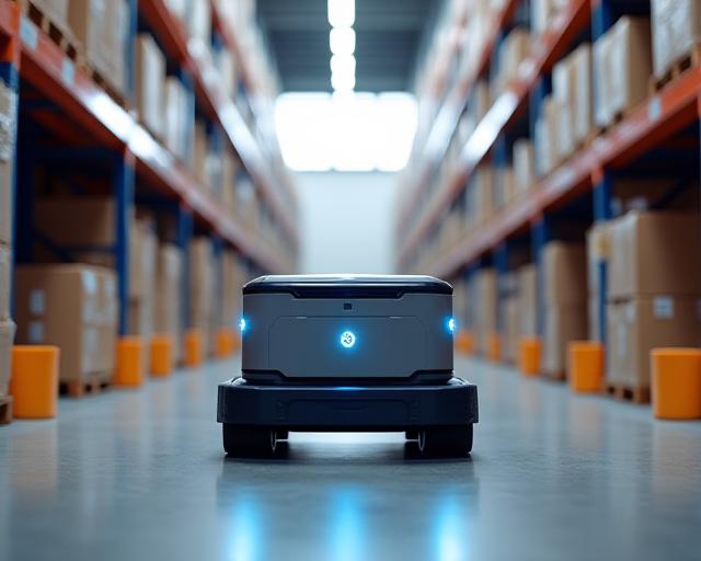 Eolus AI Robotics autonomous mobile robot in a modern warehouse facility