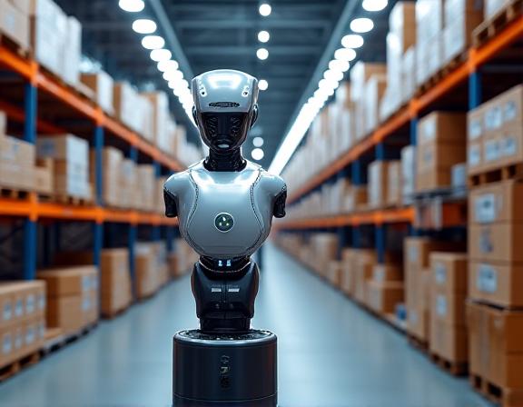 Autonomous picking robot navigating e-commerce fulfilment warehouse with AI-guided sorting